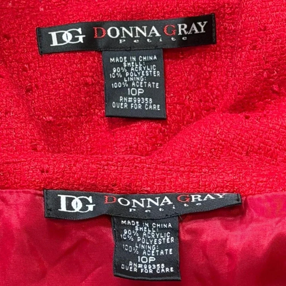 Vintage 90s Donna Gray Red Boucle Skirt Suit Set, Women's Size 10P